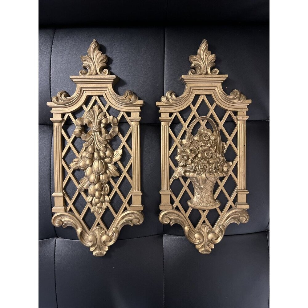 Set of Two Vintage DART INDUSTRIES Gold Wall Hanging Plaques Decorations